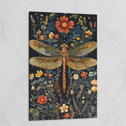 Vibrant Dragonfly Botanical Canvas on gallery wrap