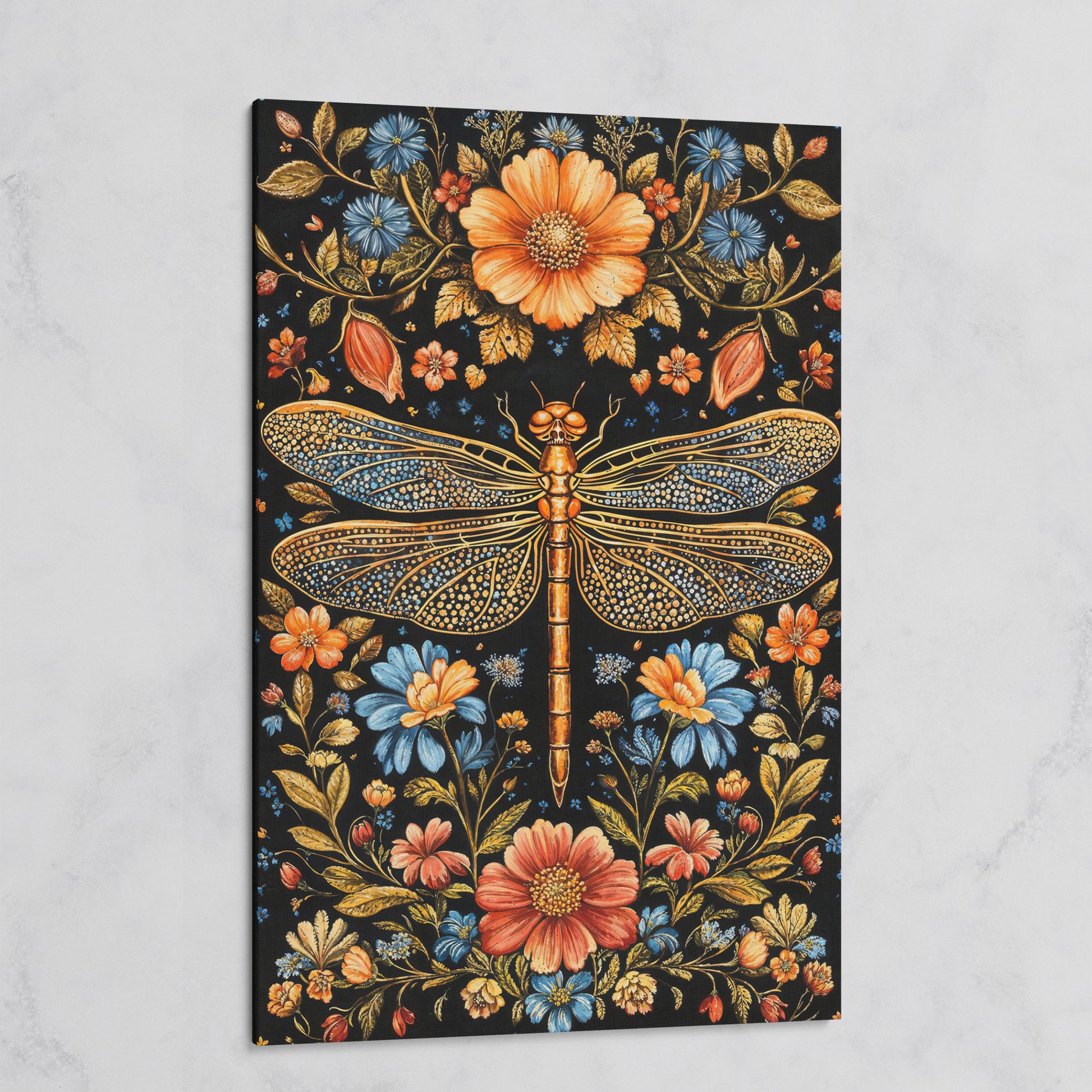 Dragonfly and Floral Canvas on gallery wrap
