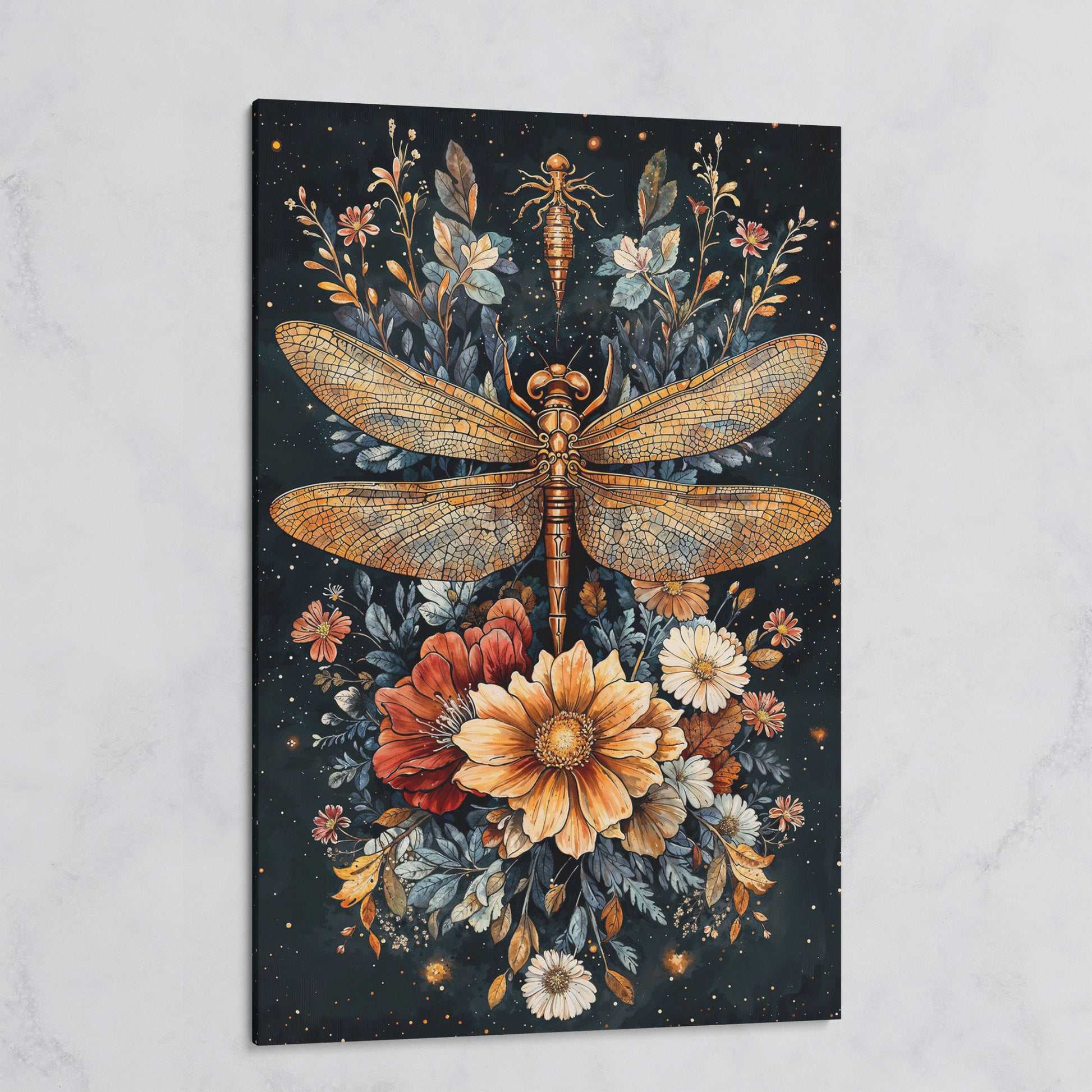 Vintage Botanical Dragonfly Canvas on gallery wrap