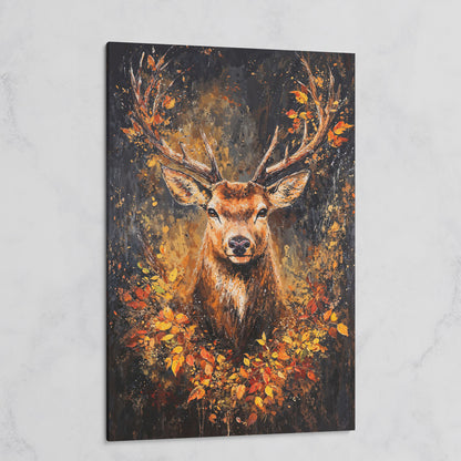Rustic Deer with Autumn Leaves Canvas on gallery wrap