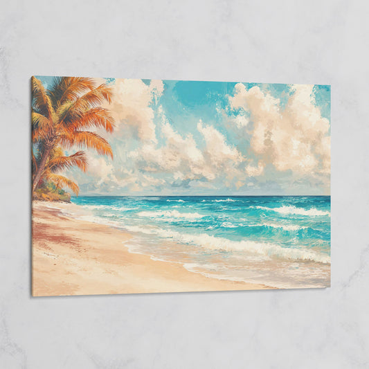 Tropical Beach with Palm Tree Canvas on gallery wrap