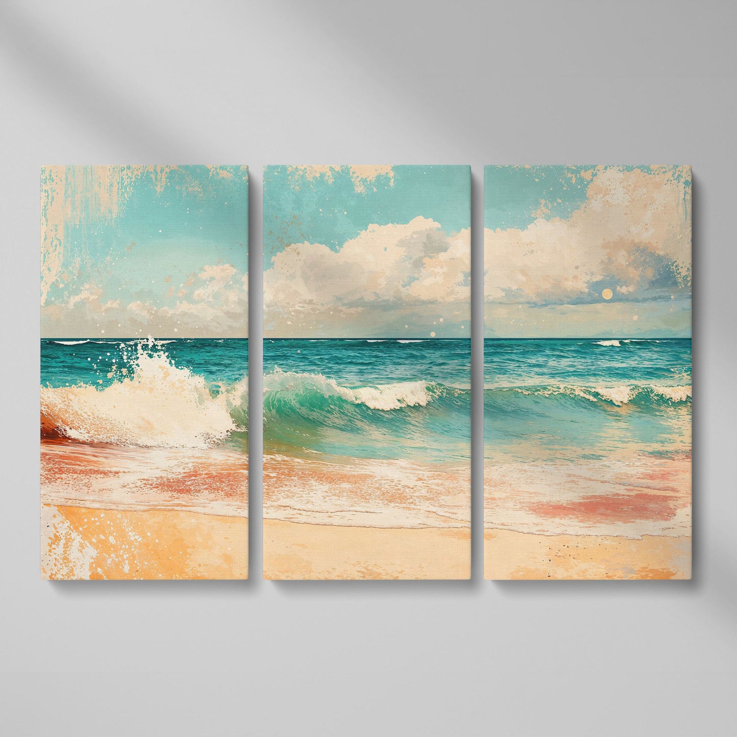 Ocean Wave & Sand Canvas Print as 3-panel split version