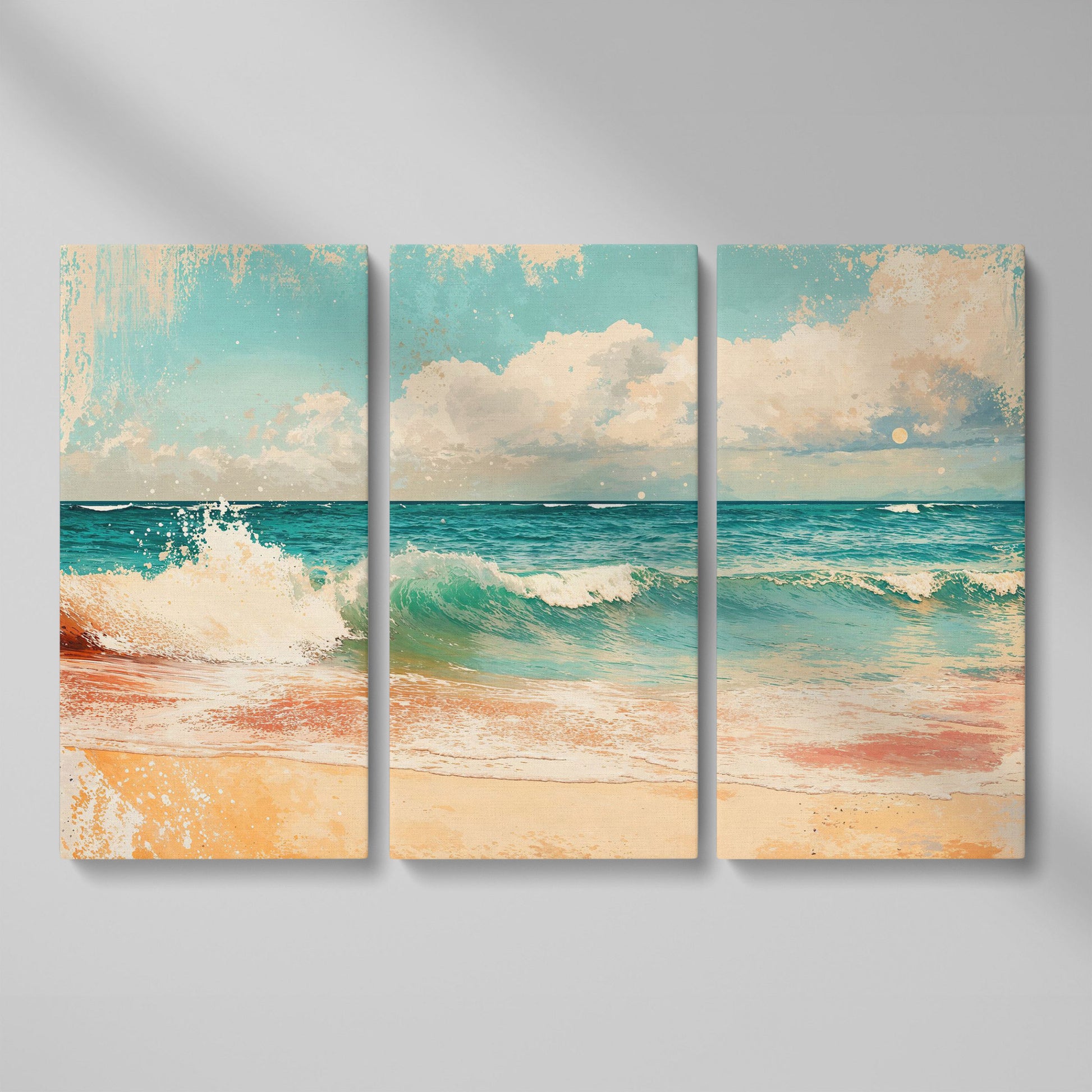 Ocean Wave & Sand Canvas Print as 3-panel split version