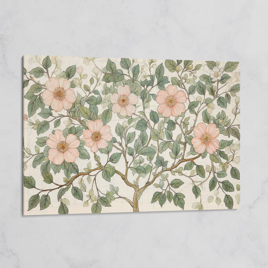 Floral Tree Botanical Canvas Print, Blush and Sage on gallery wrap