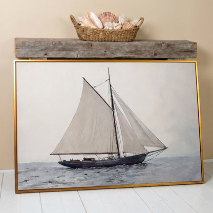 Sailing Ship Watercolor Canvas in antique gold floating frame