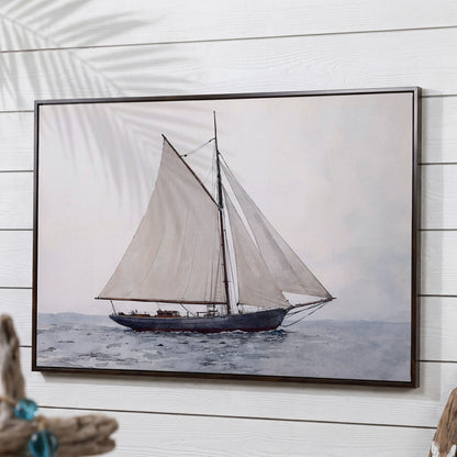 Sailing Ship Watercolor Canvas in dark walnut floating frame