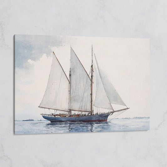 Watercolor Sailboat Canvas Print with Low Horizon on gallery wrap