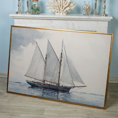 Watercolor Sailboat Canvas Print with Low Horizon in rose gold floating frame