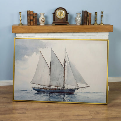Watercolor Sailboat Canvas Print with Low Horizon in yellow gold floating frame