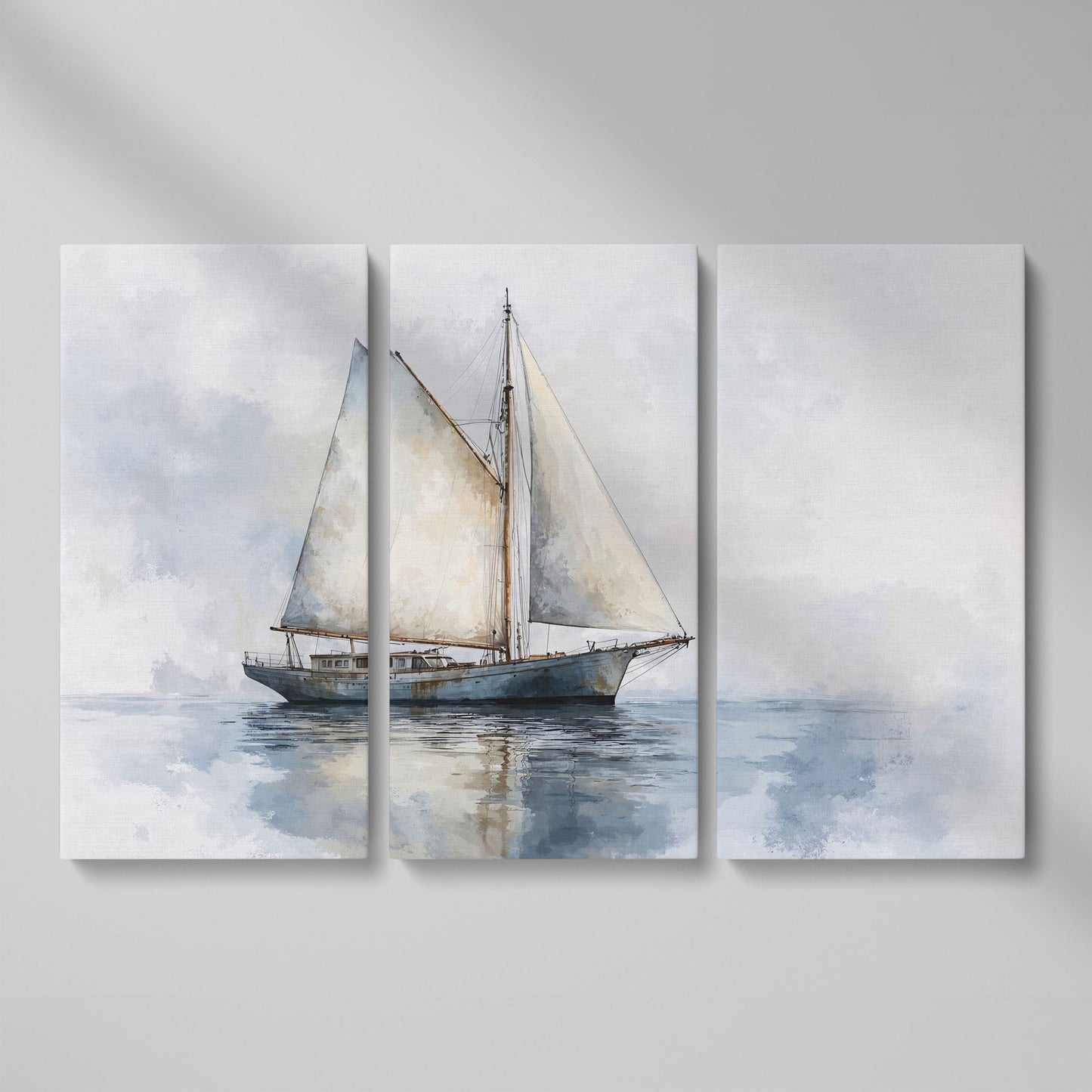 Serene Seascape with Sailing Boat Canvas as 3-panel split version