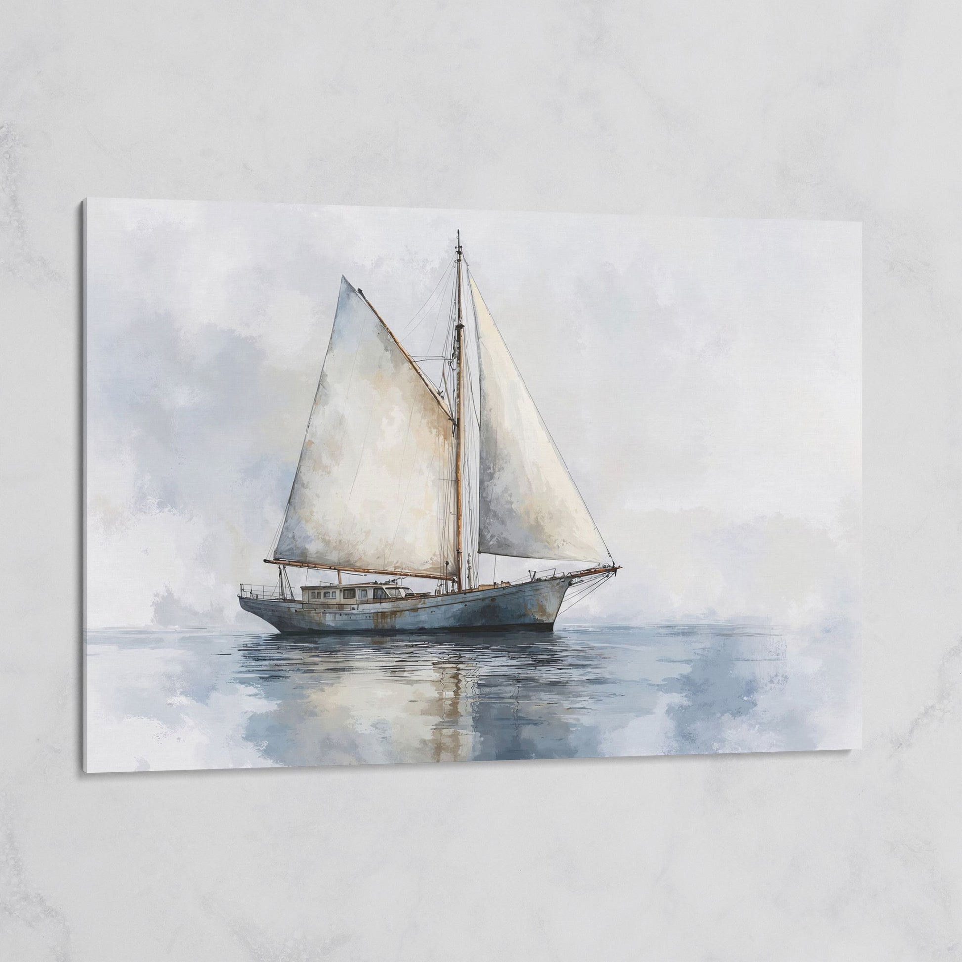 Serene Seascape with Sailing Boat Canvas on gallery wrap