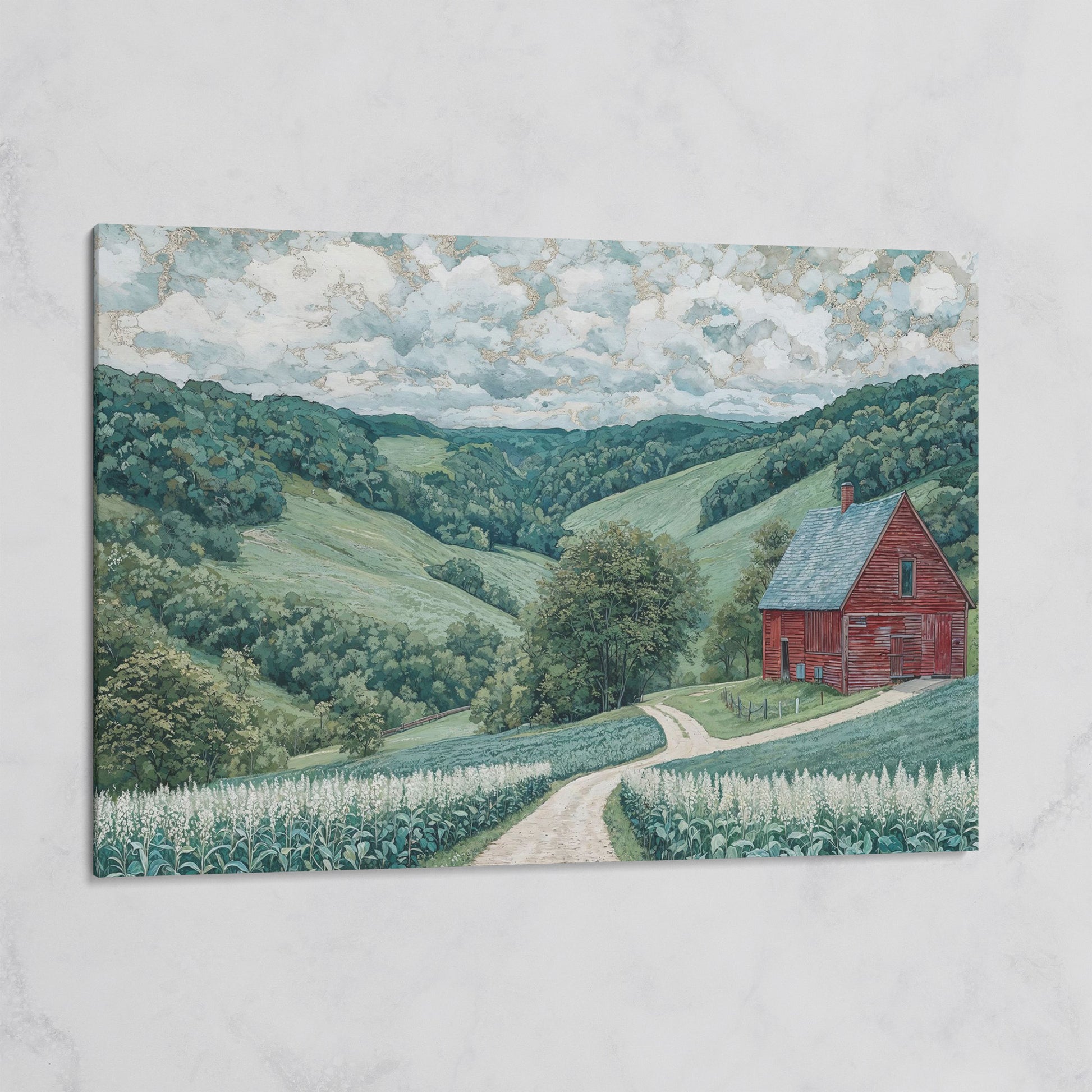 Red Barn & Rolling Hills Canvas Art on gallery wrap
