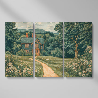 Cottage in Rural Landscape Canvas Print as 3-panel split version