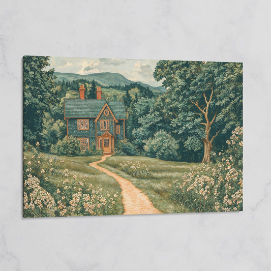 Cottage in Rural Landscape Canvas Print on gallery wrap