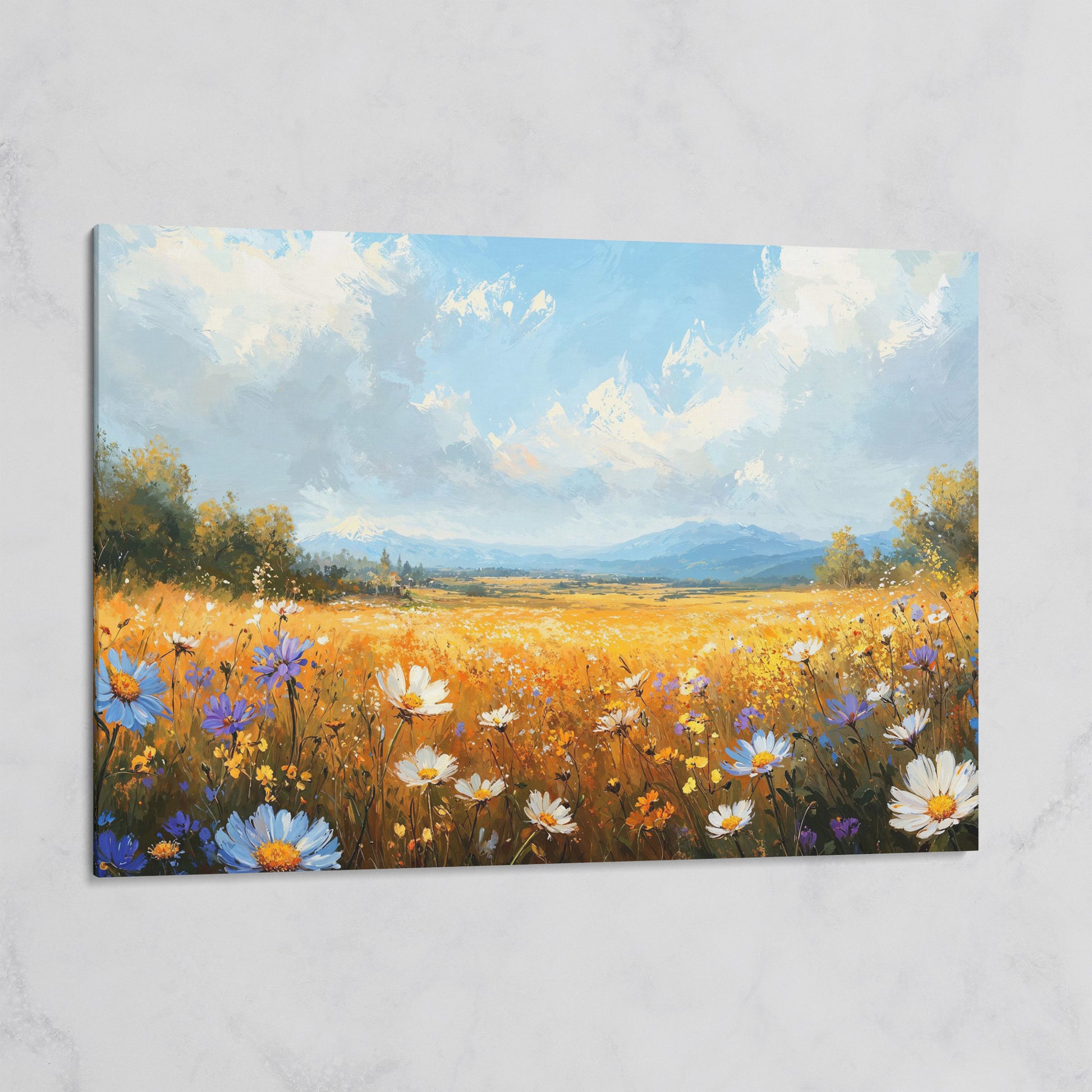 Wildflower Meadow with Mountains Canvas on gallery wrap