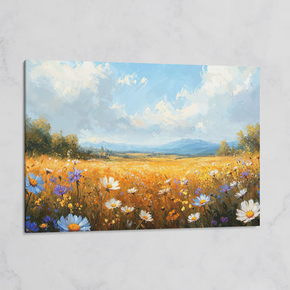 Wildflower Meadow with Mountains Canvas on gallery wrap