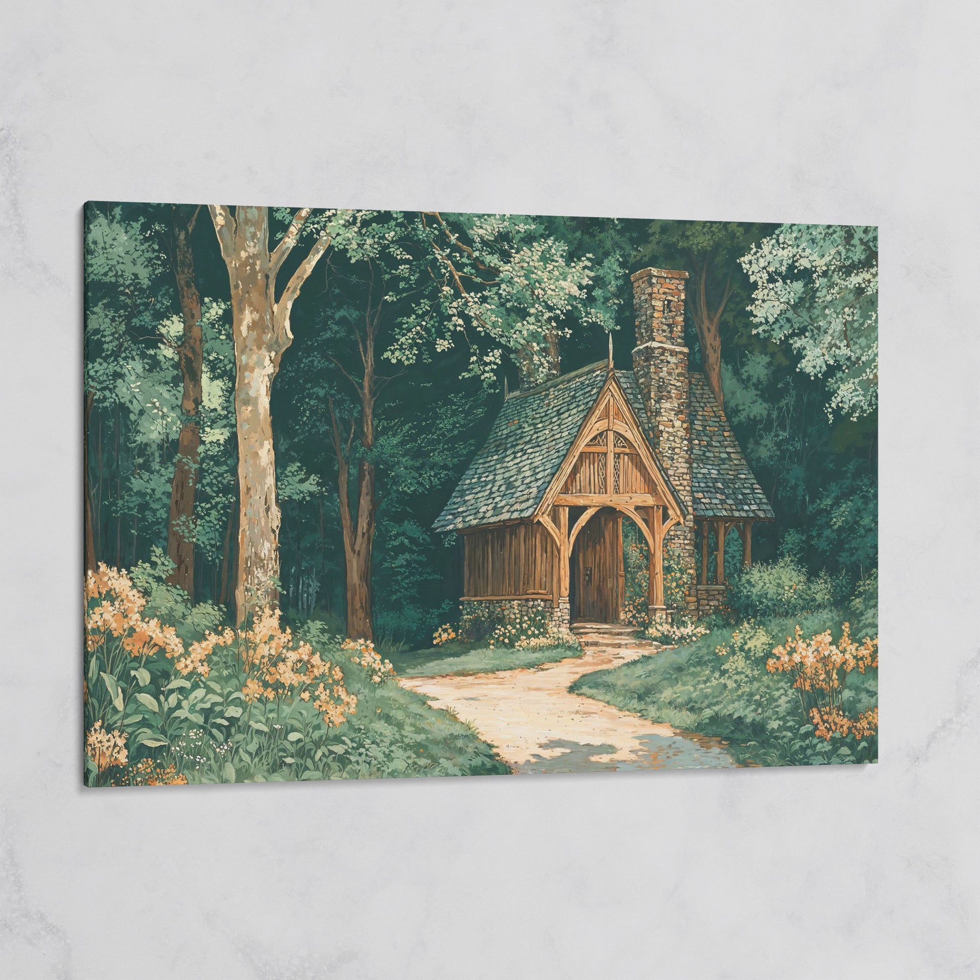Forest Cabin at the End of a Winding Path Canvas on gallery wrap