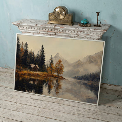 Autumn Lake with Mountain Vista Canvas in white floating frame