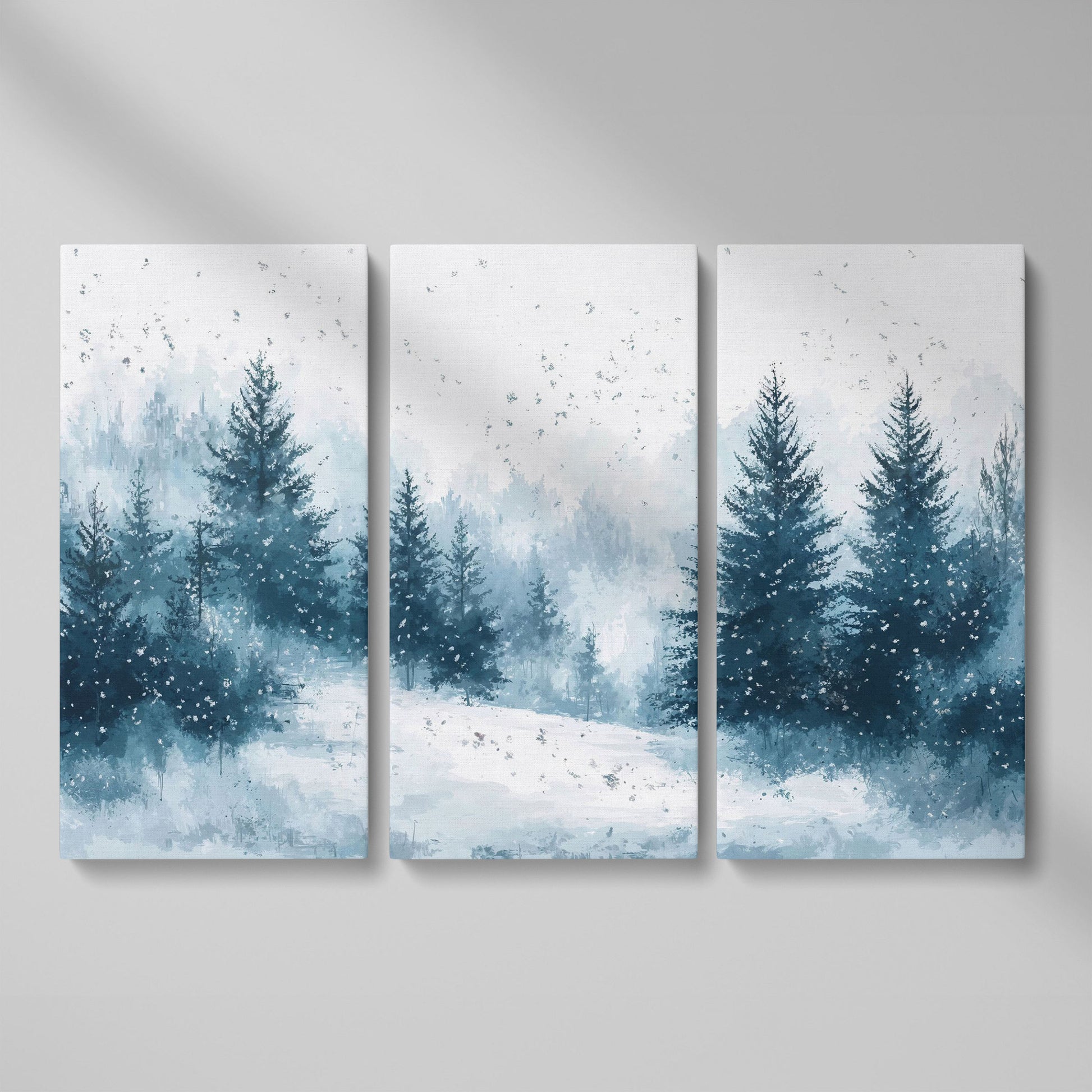 Serene Winter Forest Snow Landscape Canvas as 3-panel split version