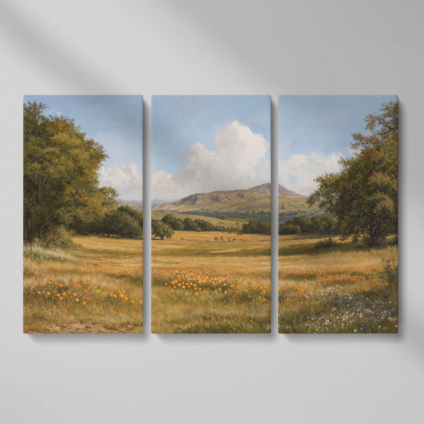 Mountain Meadow Landscape Canvas Print as 3-panel split version