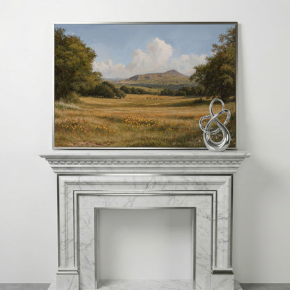Mountain Meadow Landscape Canvas Print in silver floating frame