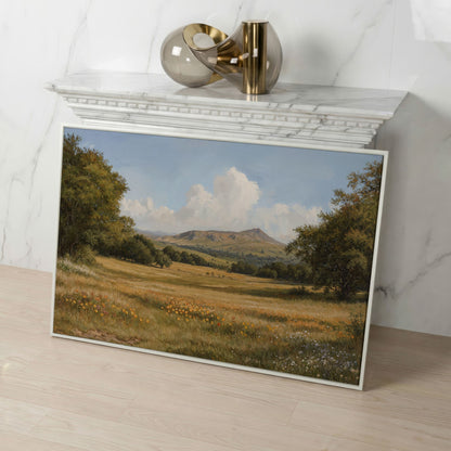 Mountain Meadow Landscape Canvas Print in white floating frame