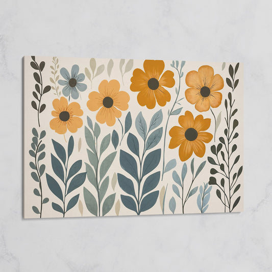 Burnt Sienna & Teal Boho Floral Canvas on gallery wrap