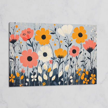 Modern Wildflower Canvas in Coral and Navy on gallery wrap