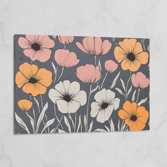 Vintage Floral Canvas in Dusty Rose and Peach on gallery wrap