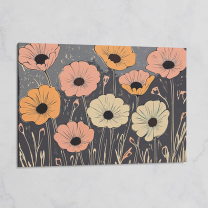 Vintage Pastel Flowers on Gray Canvas on gallery wrap