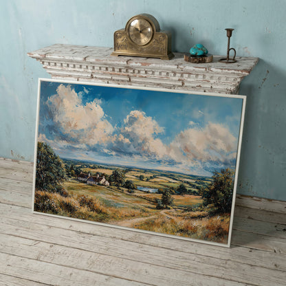 Pastoral Landscape with Country Cottages Canvas in white floating frame