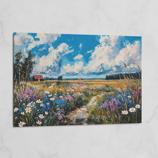 Wildflower Field Canvas with Cerulean Sky on gallery wrap