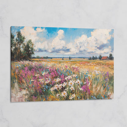 Rustic Country Landscape with Wildflowers Canvas on gallery wrap