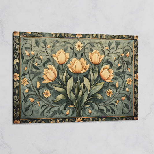 Art Nouveau Tulip Canvas Wall Art in Sage Green on gallery wrap