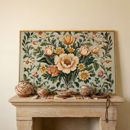William Morris Tulip Canvas Print in white oak floating frame