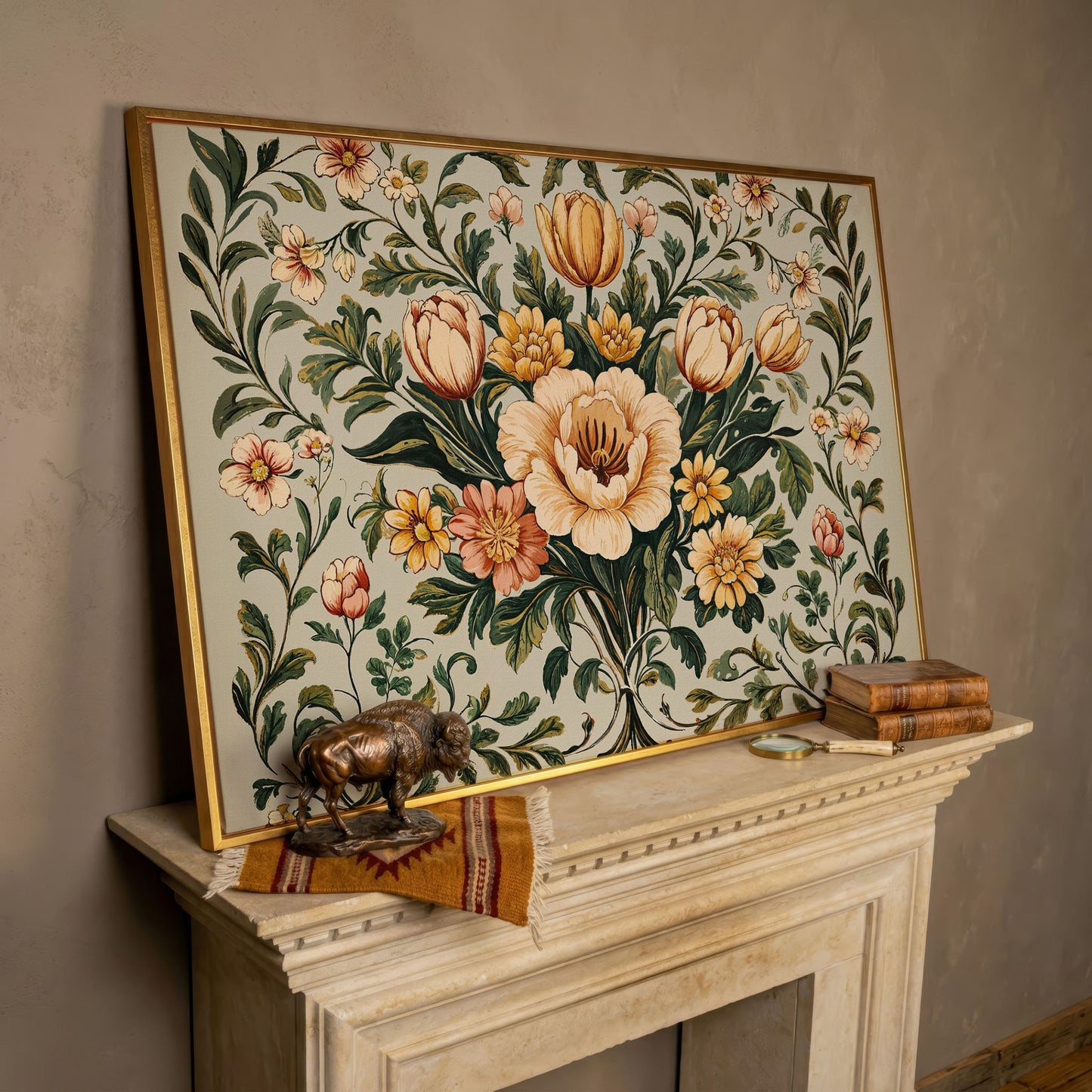 William Morris Tulip Canvas Print in rose gold floating frame