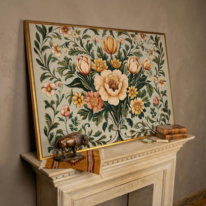 William Morris Tulip Canvas Print in rose gold floating frame