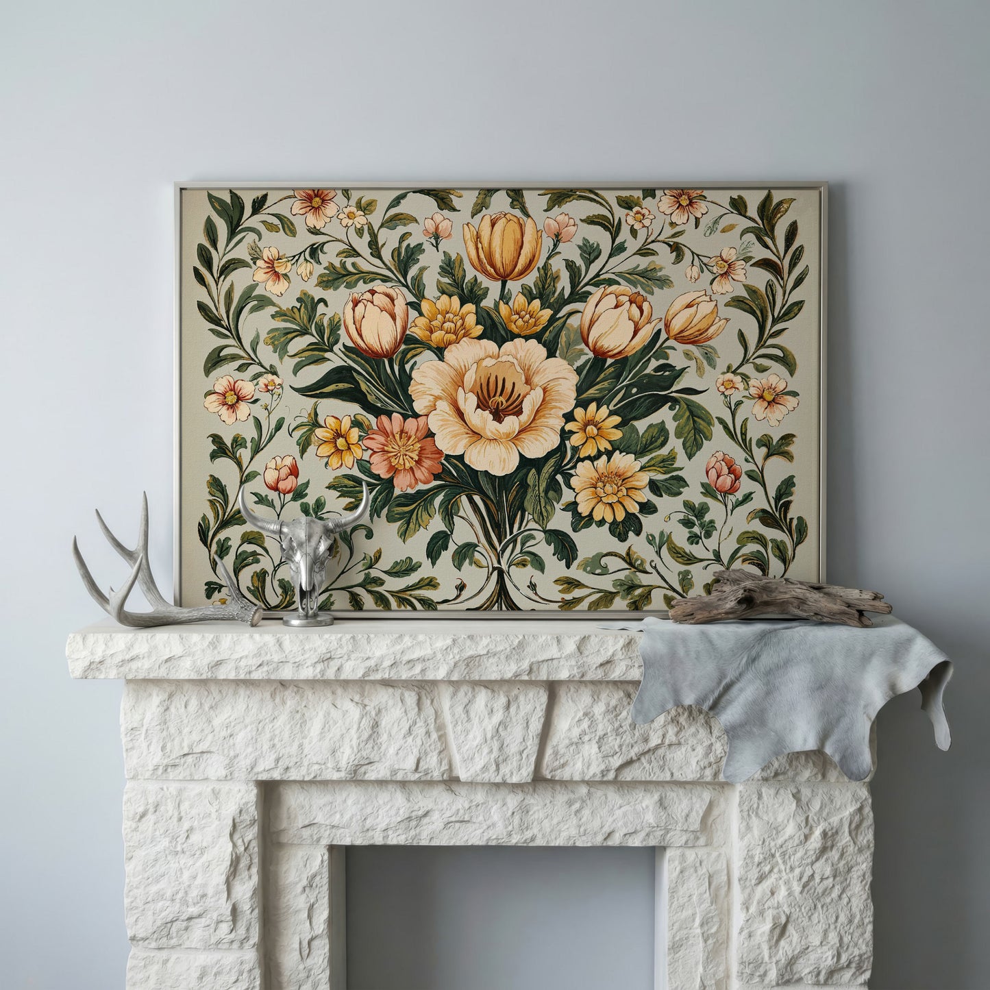 William Morris Tulip Canvas Print in silver floating frame