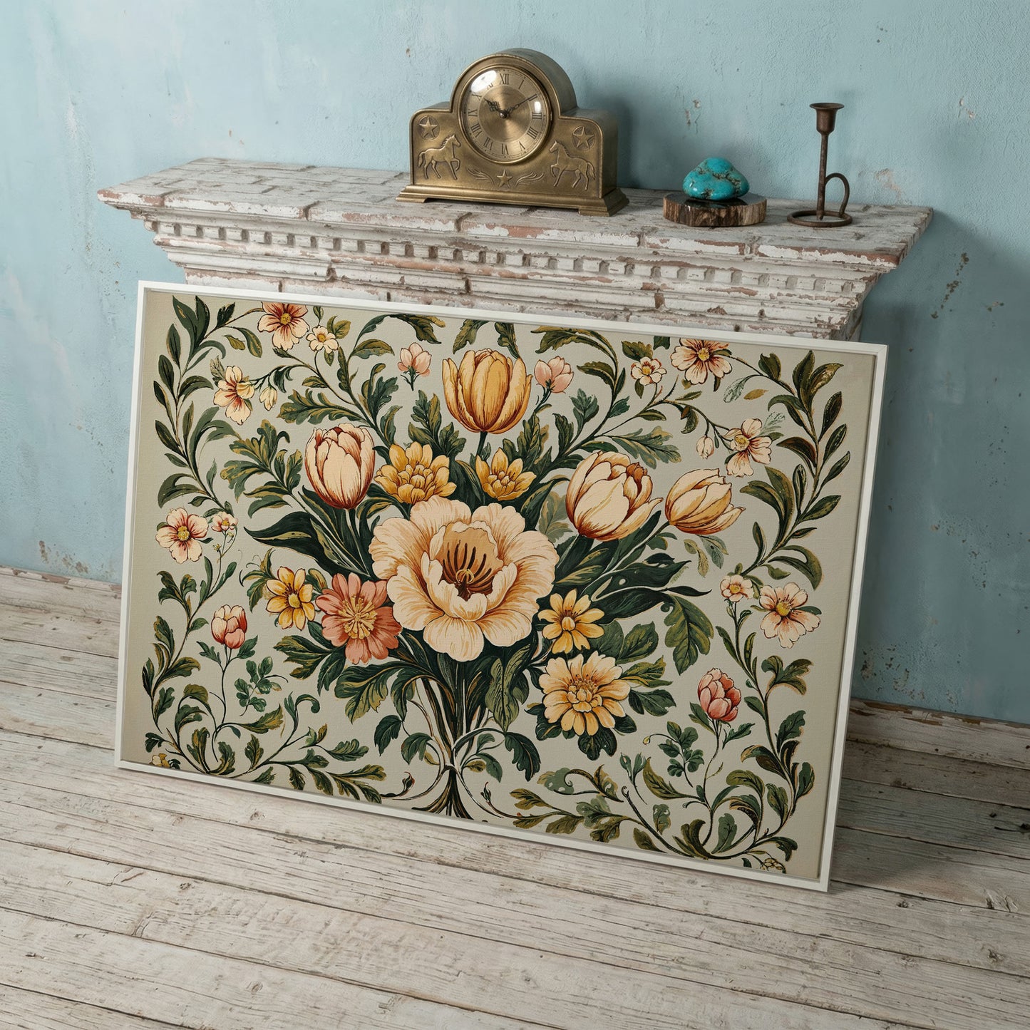 William Morris Tulip Canvas Print in white floating frame
