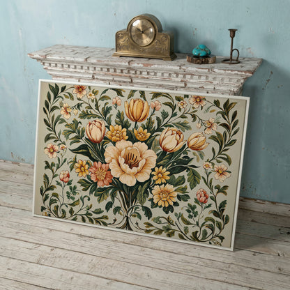William Morris Tulip Canvas Print in white floating frame