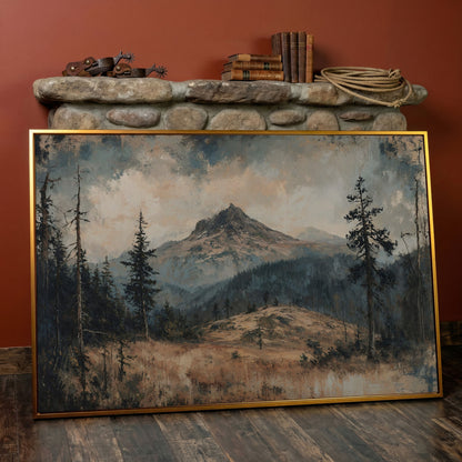 Mountain Wilderness Forest Canvas in antique gold floating frame
