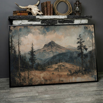 Mountain Wilderness Forest Canvas in black floating frame