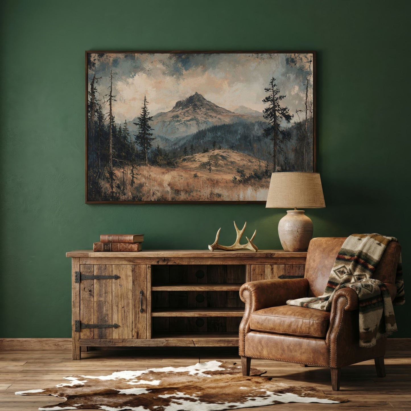 Mountain Wilderness Forest Canvas in dark walnut floating frame