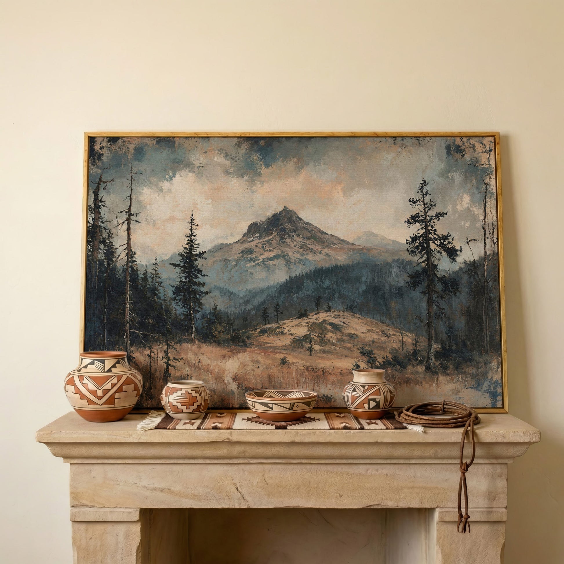 Mountain Wilderness Forest Canvas in white oak floating frame