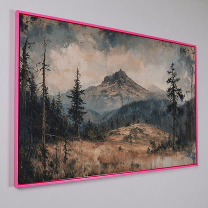 Mountain Wilderness Forest Canvas in pink floating frame