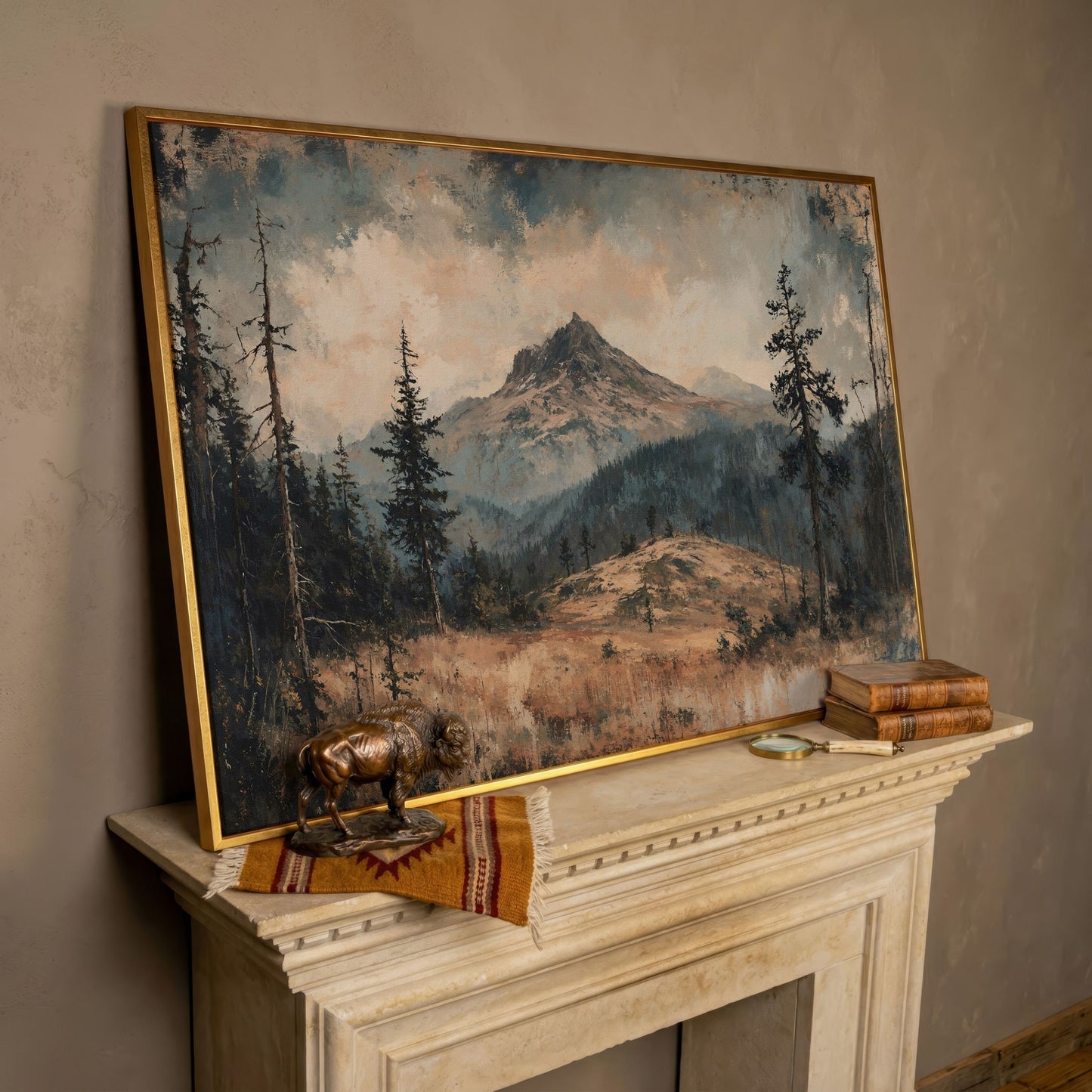 Mountain Wilderness Forest Canvas in rose gold floating frame