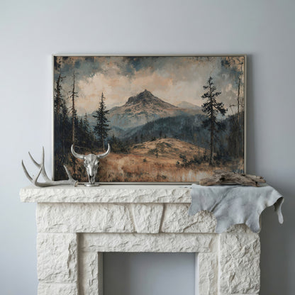 Mountain Wilderness Forest Canvas in silver floating frame