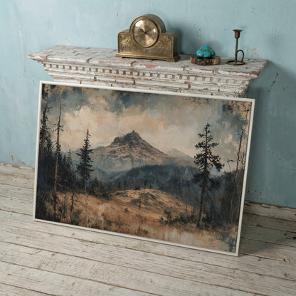 Mountain Wilderness Forest Canvas in white floating frame