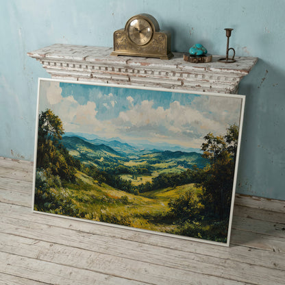 Rolling Hills Canvas Print - Olive Mountain Landscape in white floating frame