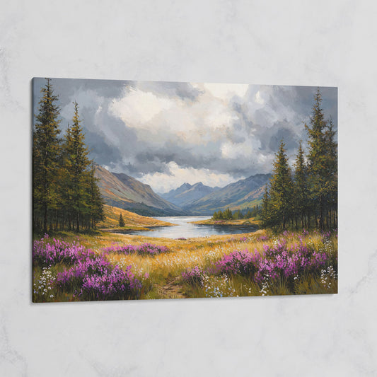Mountain Lake with Wildflowers Canvas on gallery wrap